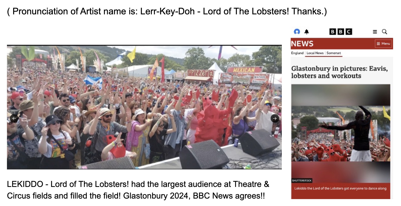 LEKIDDO - Lord of The Lobsters! BBC_Glasto24_12k-fans_Eavis