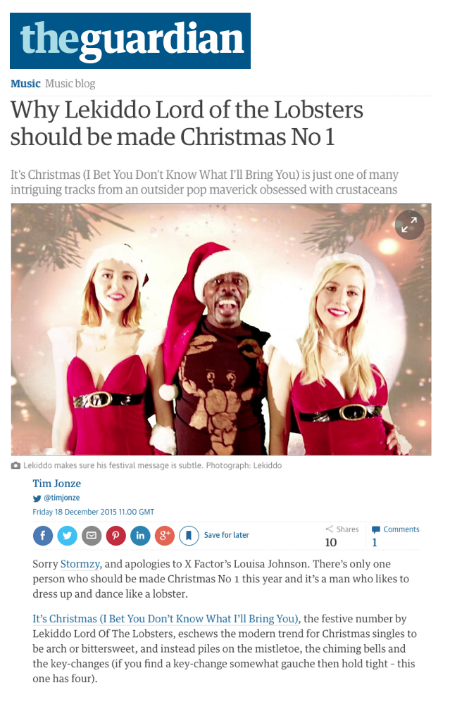 TheGuardian, TimJonze: Why LEKIDDO - Lord of The Lobsters! should be made Christmas No1