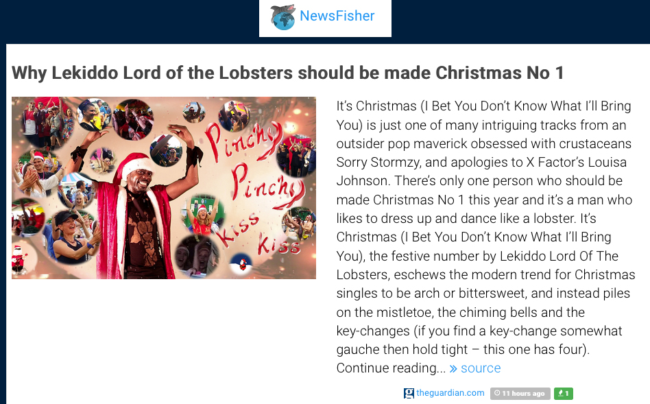 TheGuardian, TimJonze: Why LEKIDDO - Lord of The Lobsters! should be made Christmas No1