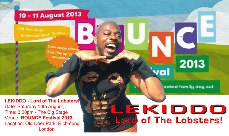 LEKIDDO - Lord of The Lobsters! live Pinchy Pinchy kiss kiss party at Bounce Festival, Old Dear Park, Richmond, London, 10th August 2013