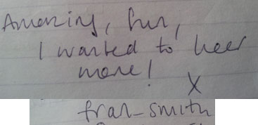 Amazing, fun, I wanted t hear more! X - Fran Smith, (Sister of Bastille)